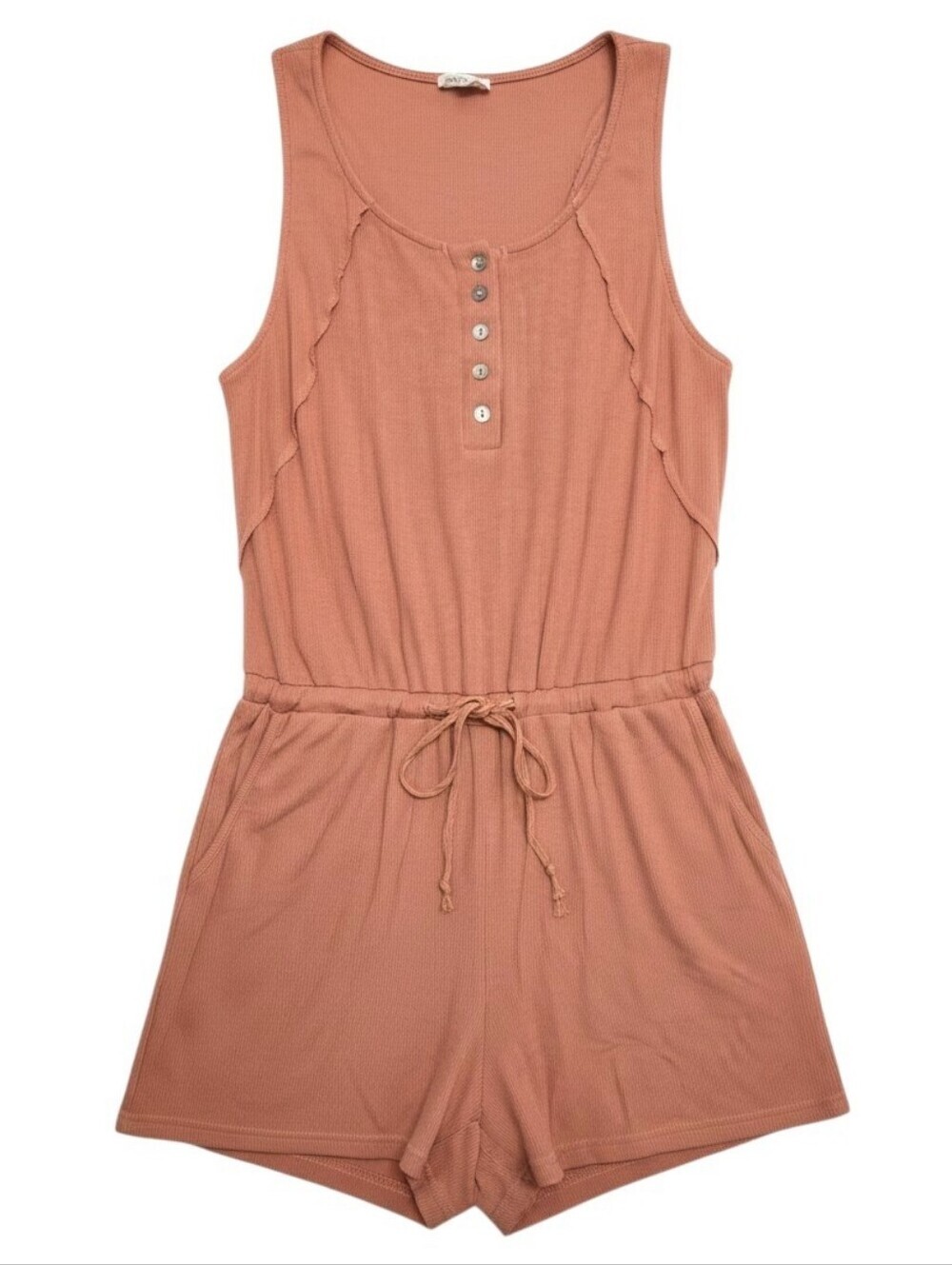 Hem & Thread Terracotta Ribbed Tank Romper with Drawstring Size M NWOT - Picture 2 of 2